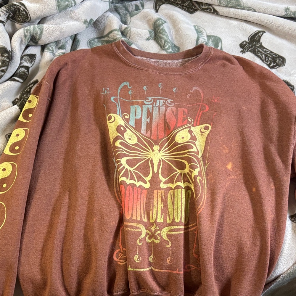 Butterfly Graphic Sweatshirt in Brown and Yellow